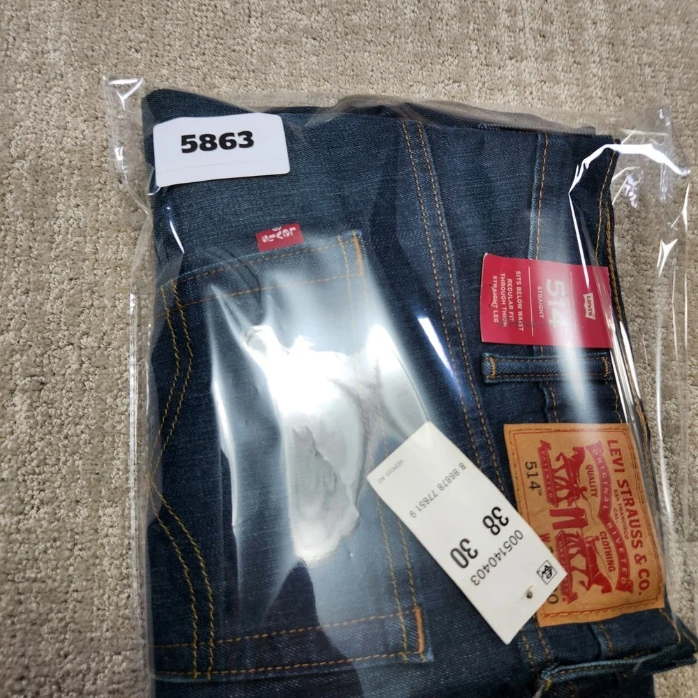 Levis 514 Jeans Men 38x30 Straight Leg Regular‎ Fit Whiskers Marble Blue Stretch